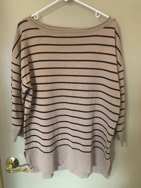 Cable and Gauge Women’s 3/4 Sleeve Sweater Top Size XL Black & Beige